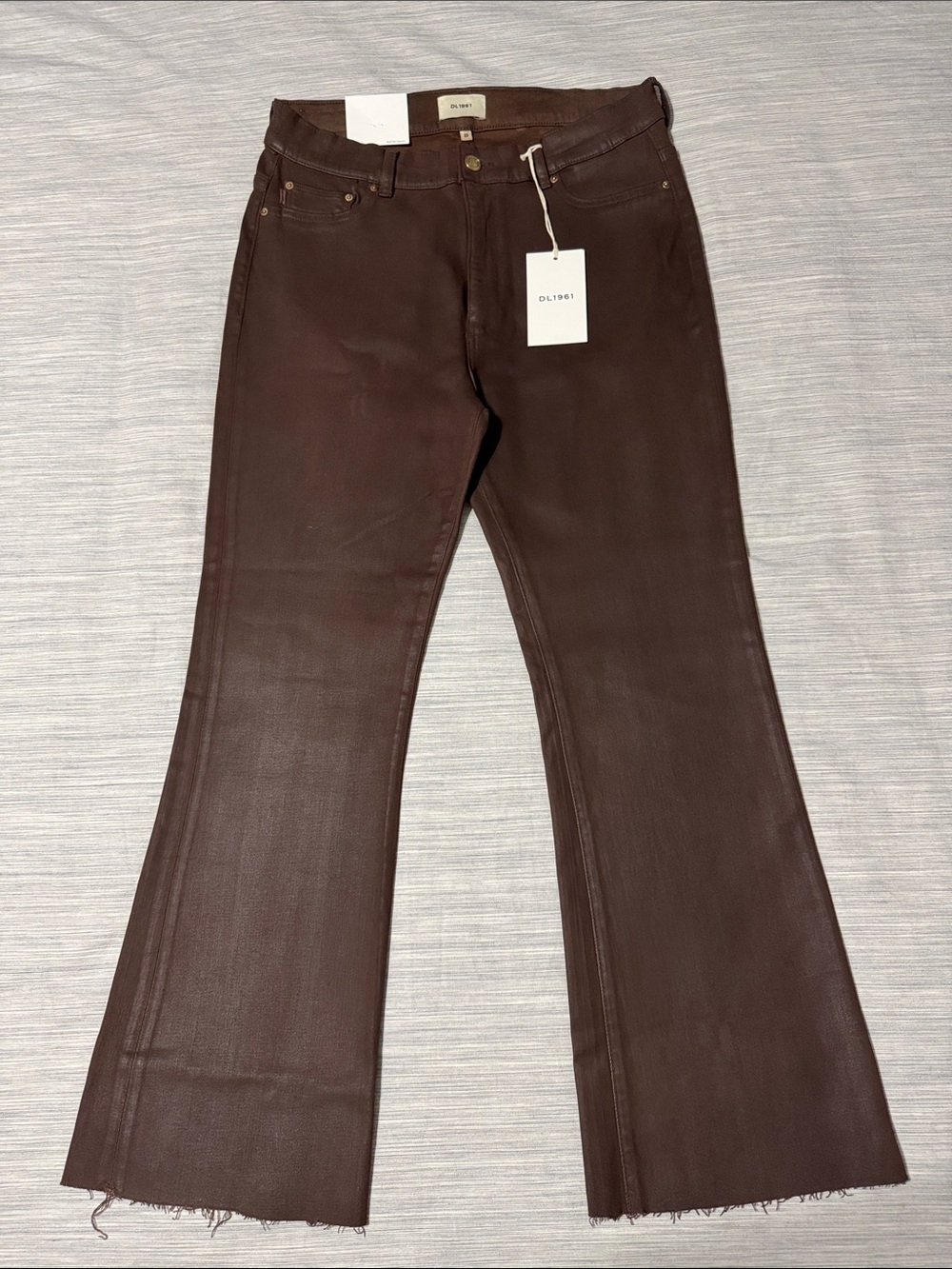 DL1961 Bridget Boot High Rise Instasculpt Crop Jeans Toffee Coated Sz 33
